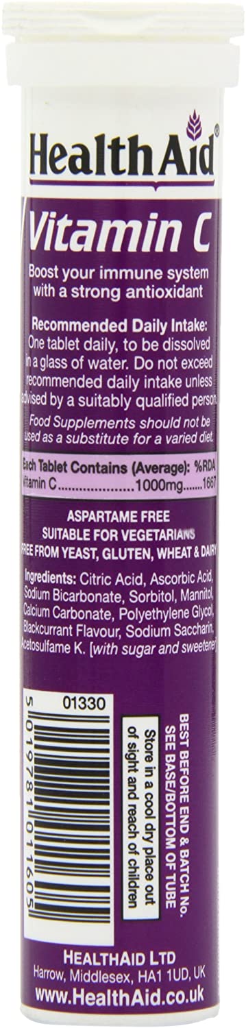 HealthAid Vitamin C 1000mg - Effervescent (Blackcurrant Flavour) - 20 Tablets, White, 1 count (Pack of 20) - Image 4