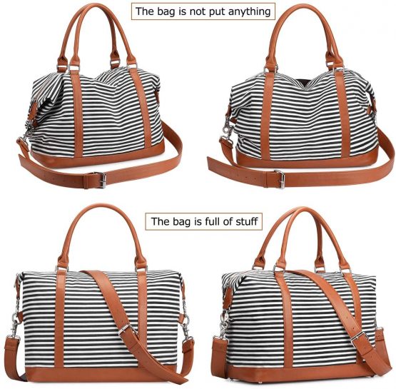 S-ZONE Ladies Women Travel Duffle Bag Canvas Weekend Overnight Carry on Shoulder Tote Bag Holdall Luggage Bag - Image 3