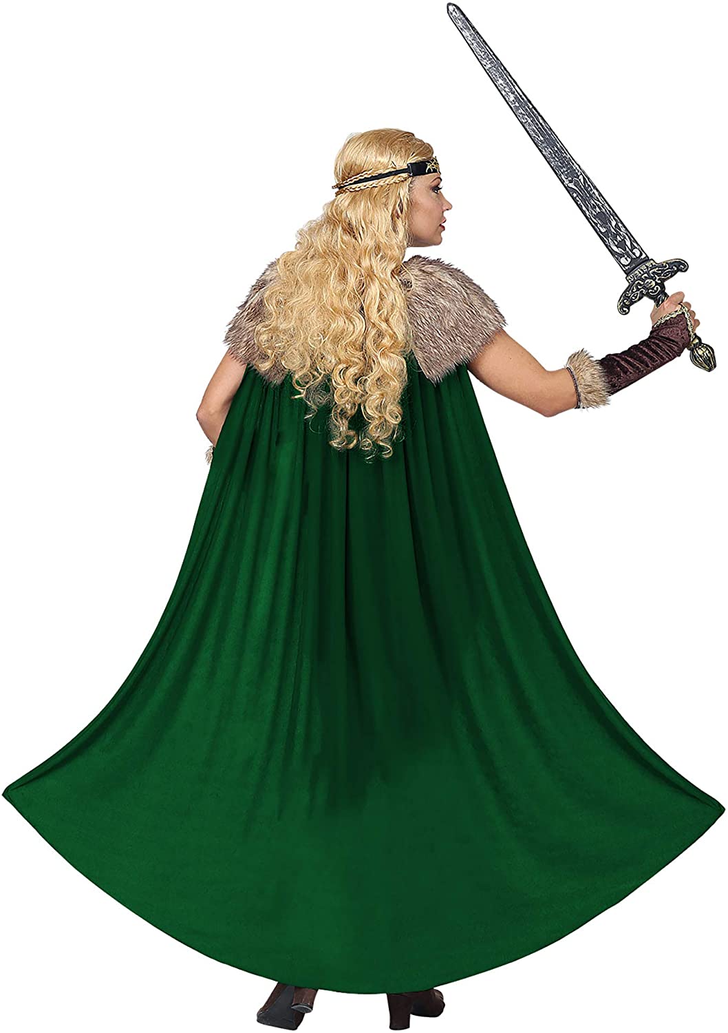 "Viking" (dress with cape, belt, arm warmers, headband) - (XS), Brown/Green - Image 3