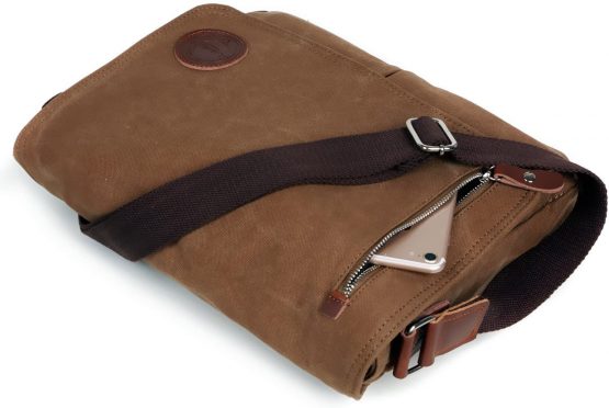 LOSMILE Mens Canvas Messenger Shoulder Bag. (Brown) - Image 4