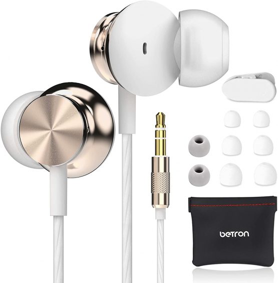 Betron BS10 Earphones, In Ear Headphone, Noise Isolating Earbuds, Powerful Bass Sound, 3.5mm Jack, Gold