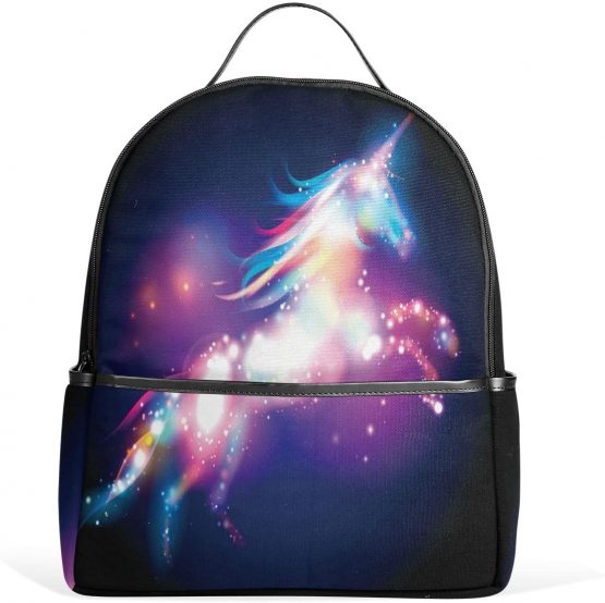 School Bag, Rainbow Unicorn Personalised Print Backpack Book Bookbag Travel Casual Rucksack Sports Daypack Leather Polyester Material Large Capacity with Zipper for Teenagers Girls Boys Kids Children
