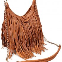 LUI SUI Womens Faux Suede Leather Fringe Tassel Cross Body Hobo Shoulder Bags