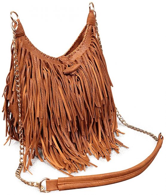 LUI SUI Womens Faux Suede Leather Fringe Tassel Cross Body Hobo Shoulder Bags