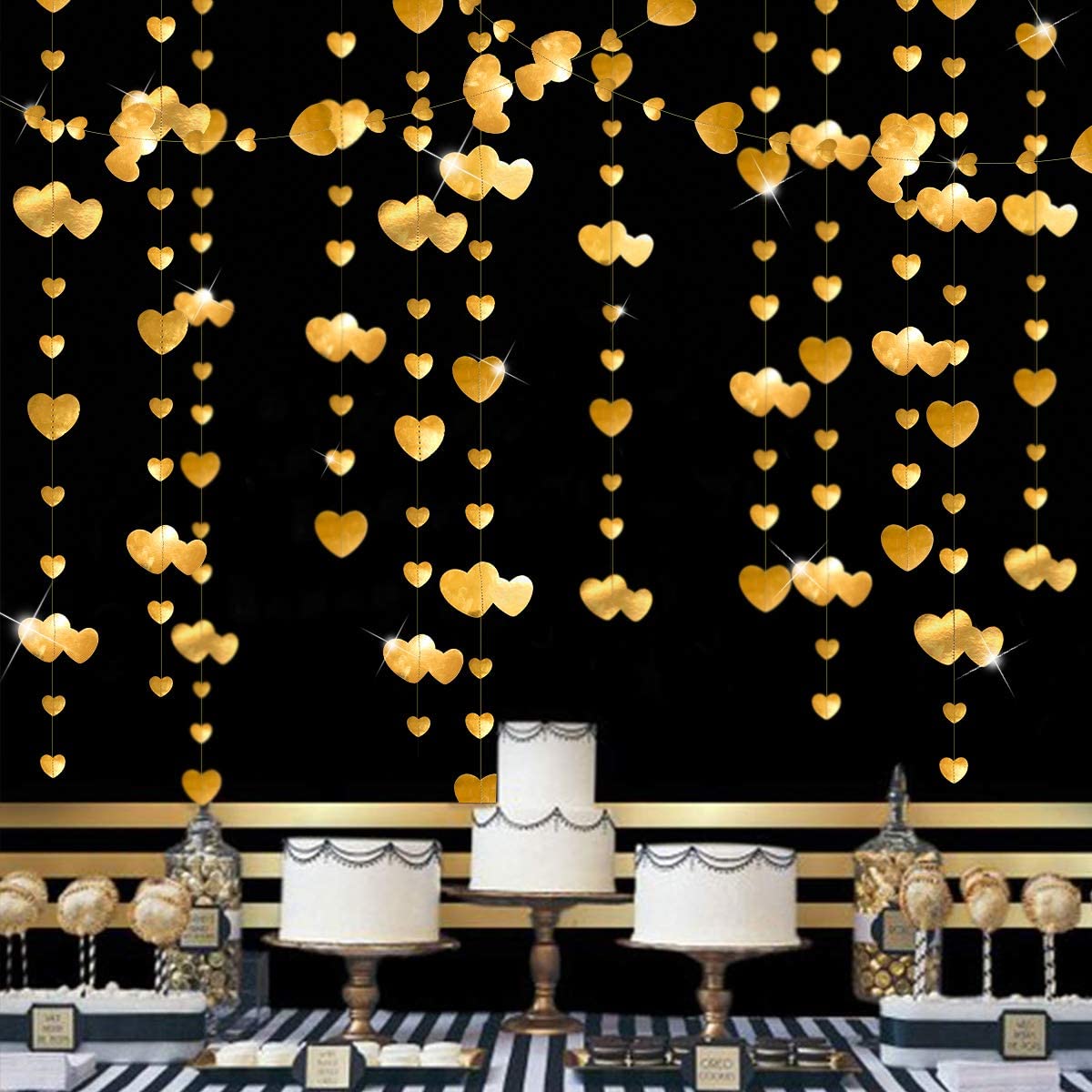 Pink Blume 52 Ft Gold Heart Party Kit Double Sided Metallic Paper Banner Streamer for Engagement Anniversary Bridal Shower Wedding Christmas Bachelorette Party Decorations Supplies