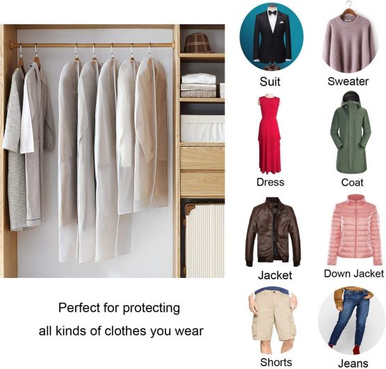 Garment Covers, Dustproof Clothes Covers Niviy Moth Proof Coat Bag with Zip, PEVA Translucent Dress Cover Waterproof Anti-mite Breathable Suit Protector, 3pcs 60*100cm, 3pcs 60*120cm (white) - Image 3