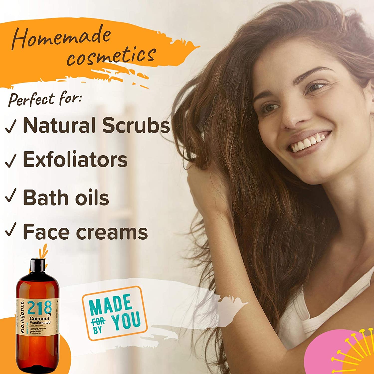 Naissance Liquid Fractionated Coconut Oil (No. 218), 870ml, 100% Pure Natural for Skin Hair, Lip Gloss, DIY Beauty Recipes - Image 3