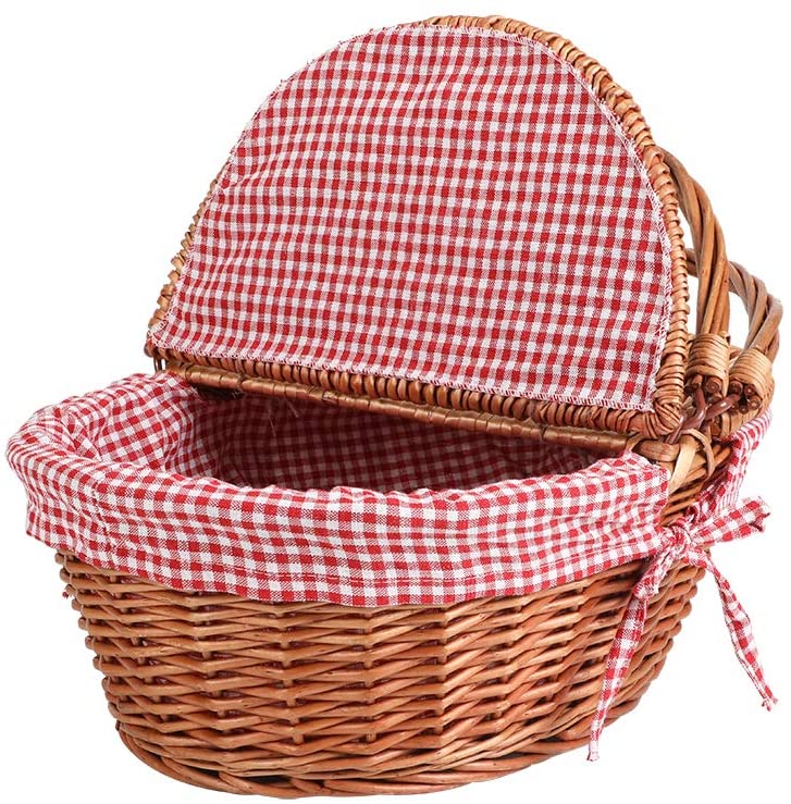 display4top Oval Country Style Wicker Picnic Basket with Folding Handles & Liners for Picnics Parties and BBQs - Image 4
