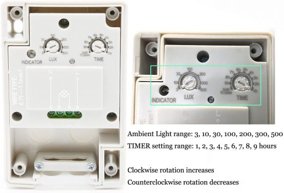 Sensky SK300 AC220-240V Photoelectric Outdoor Waterproof Timer LUX and Time Adjustable Photocell Sensor Switch Dusk Till Dawn, White Phocell Sesor, normal - Image 4