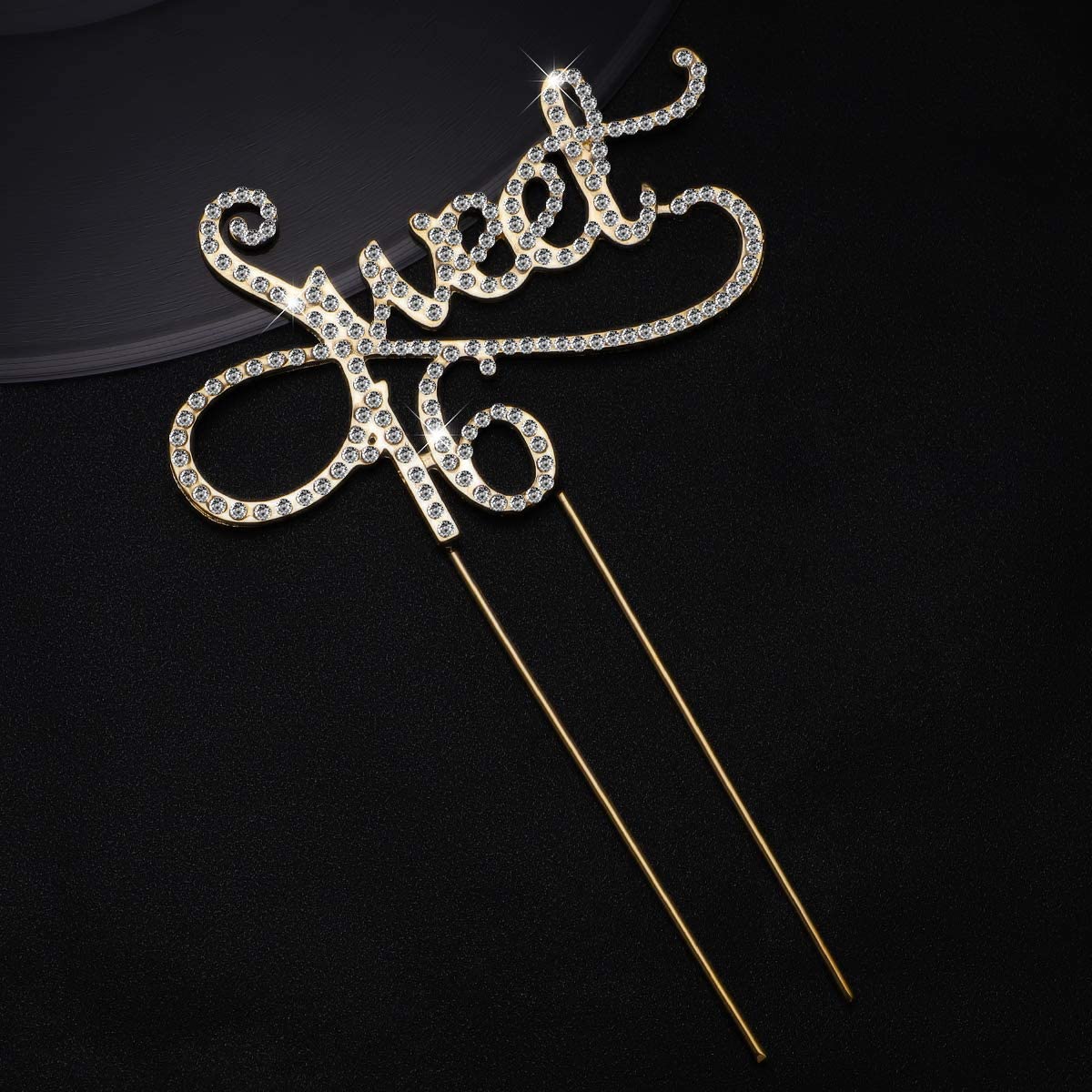 TOYMYTOY Monogram Sweet 16 Cake Topper 16th Birthday Anniversary Crystal Rhinestones Decorative Cake Topper (Gold) - Image 2