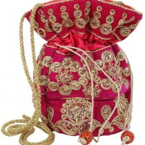 Purpledip Potli Bag (Clutch, Drawstring Purse) For Women With Intricate Gold Thread & Sequin Embroidery Work