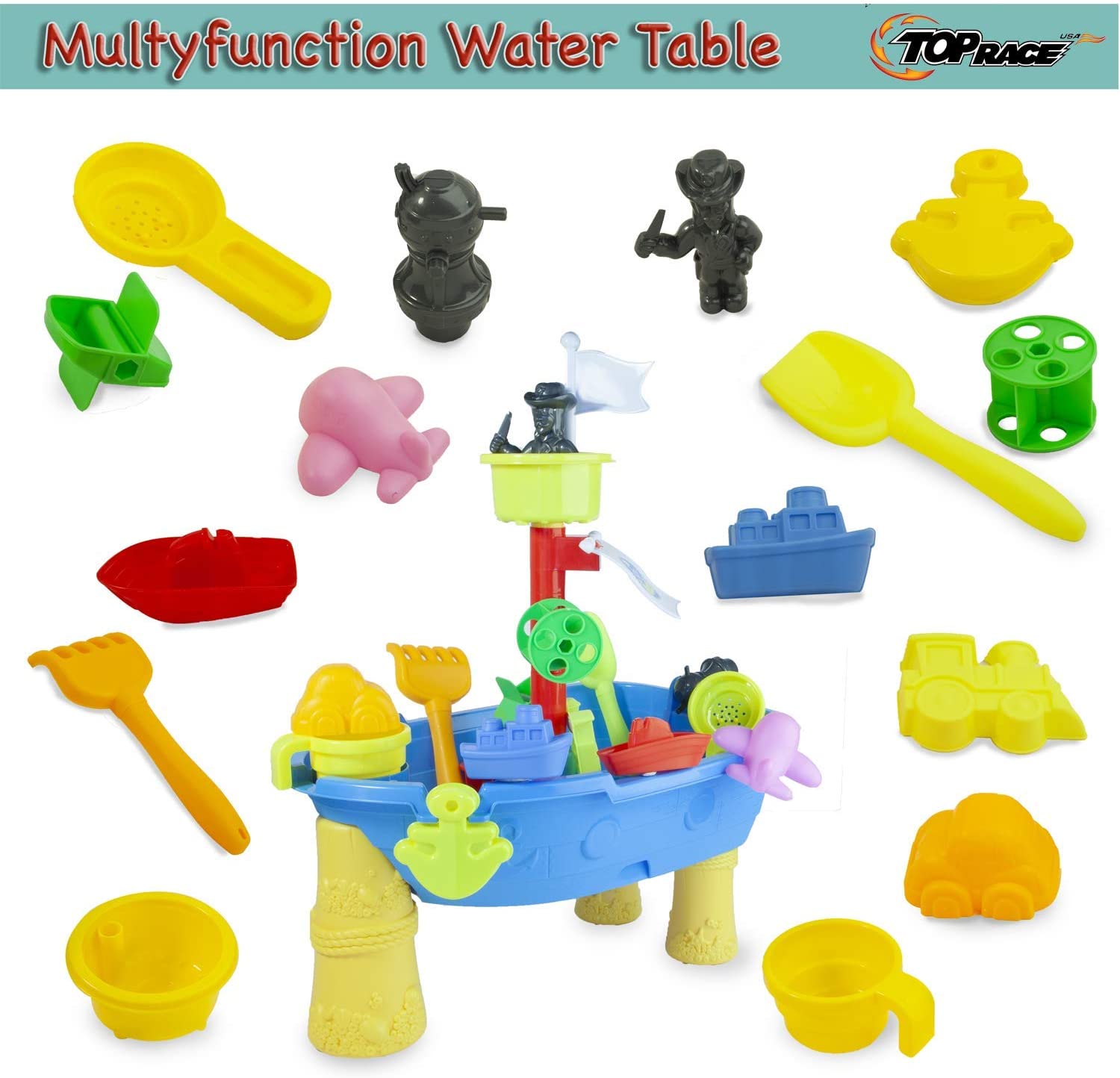 Top Race 24 Piece Outdoor Pirate Sand and Water Table – Ship Design ...