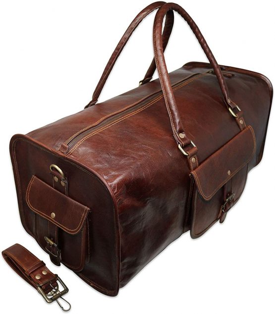 HG-LTHR 60 cm Leather Duffle Bag Travel Carry-On Waterproof Luggage Overnight Gym Weekender Bag - Image 2