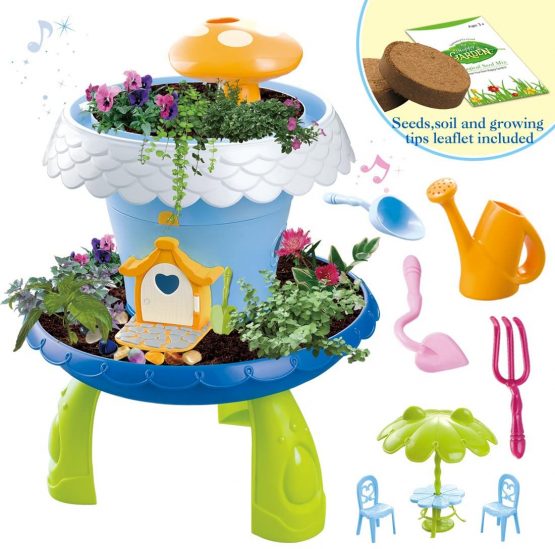 deAO Fairy Tale DIY Miniature Gardening Magical Cottage Play Set and Gardening Accessories for Kids
