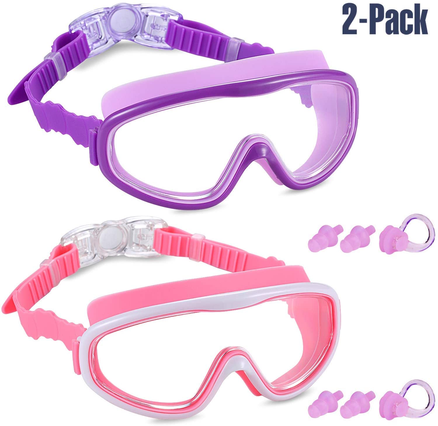 Yizerel 2 Pack Kids Swim Goggles, Swimming Glasses for Children and Early Teens from 3 to 15 Years Old, Wide Vision, Anti-Fog