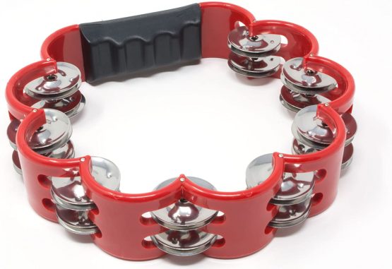 Tone Deaf Music Flower Shaped Tambourine in Red. Hand Held Percussion. Music Shaker Drum