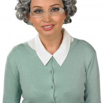 Fun Shack Adults Old Lady Curly Wig Grey Hair Granny Costume Accessory With Glasses