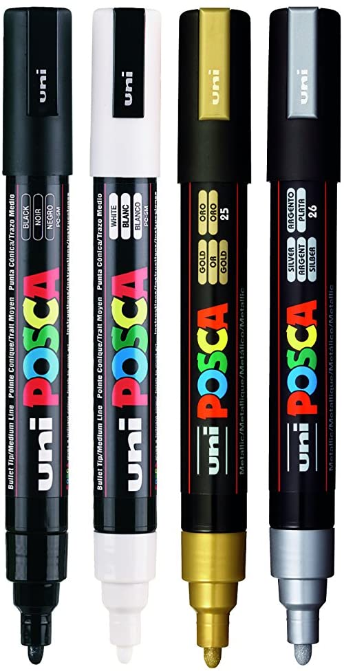 POSCA PC-5M Permanent Marker Paint Pens - Bullet Tip - Use On Virtually any Surface - Set of 4 Mono Colours - Image 2