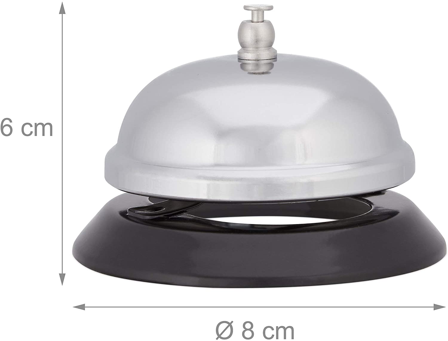 Relaxdays Reception Bell, Tabletop, Hotel Desks & Bars, Clear Sound, Chrome Metal,HxDiam. 6 x 8.5 cm, Silver - Image 3