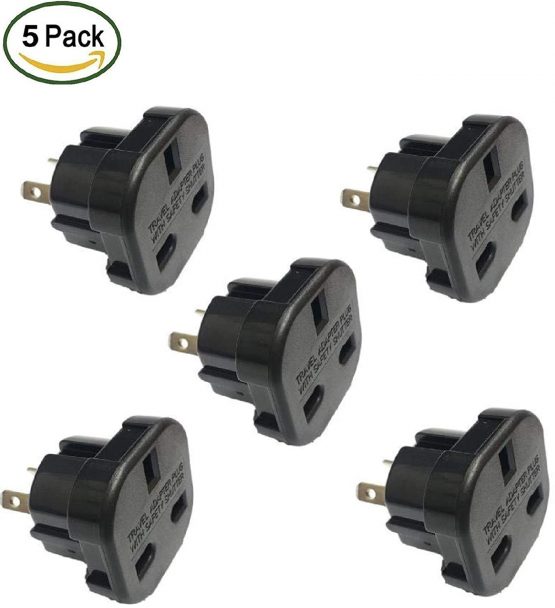 Travel Adapter Black Plug Converts UK Plugs 3 Pin to 2 pin US, USA/Canada/AUS,Australian Pack Of 5
