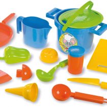 Lena 05410 Happy Cooking Play, 14 Pieces, Sand and Water Toy Set for Children from 2 Years, with Pot, Strainer, 3 Moulds, Board, pan, ice Cream Spoon and Cone and Other Accessories, Multicoloured