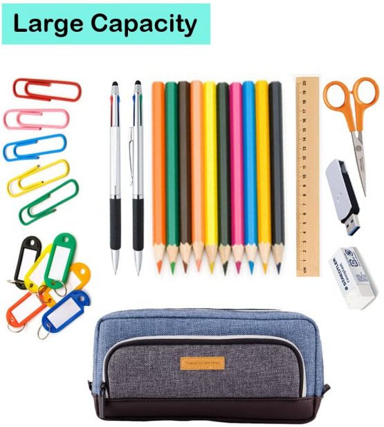 Canvas Pencil Case, Fuyao 3 Pockets Large Capacity Office School Stationery Pen Bag Pencil Holder Cosmetics Pouch Coin Purse for Teenage Boys Girls Gift (Blue) - Image 3