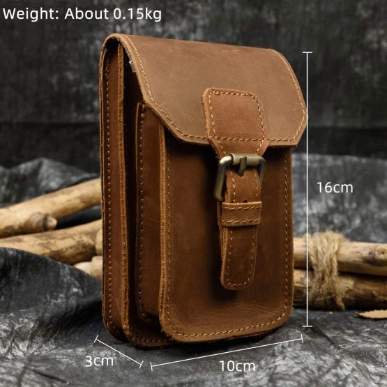 Luufan Men's Leather Fanny Waist Pack Belt Pouch Bum Bag (Brown 3) - Image 3