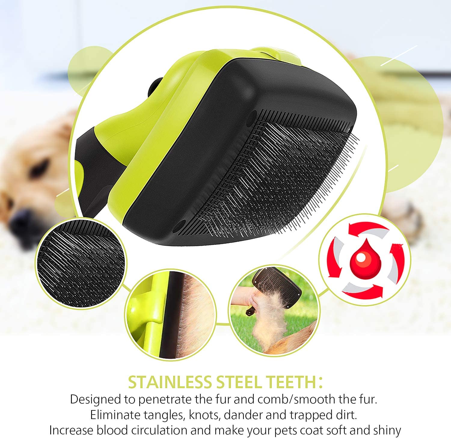 pecute Slicker Dog Brushes,Self Cleaning Pet Grooming Brush- Removes 90% of Dead Undercoat and Loose Hairs,Suitable for Medium and Long Haired Dogs Cats - Image 3