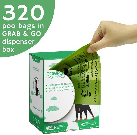 Alpha Pets Compostable Dog Poo Bags With Easy-Tie Handles - 320 Medium-Large Biodegradable Cornstarch Pet Waste Bags - 3 Month Supply With Dispenser Box - Image 3