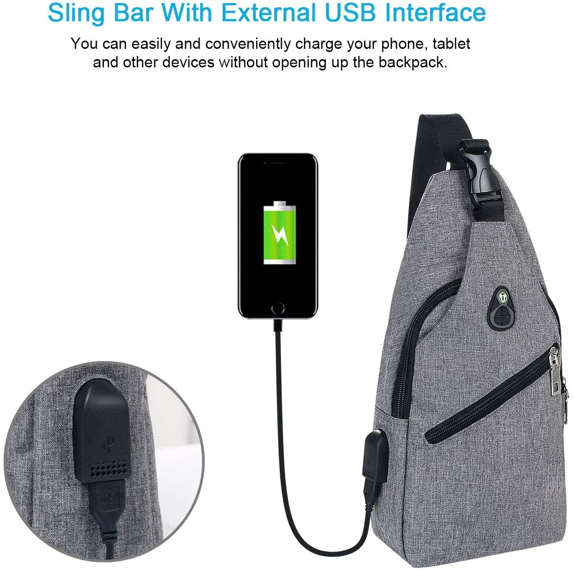 flintronic Sling Bag, Men Women Chest Bag with USB Charging Port & Earphone Port - Image 3