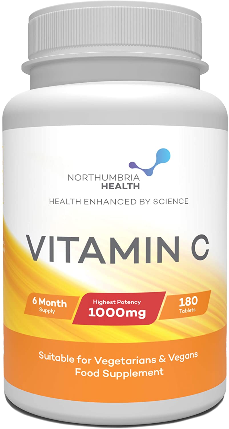 Northumbria Health Vitamin C 1000mg, 180 Vegan Tablets (6-Month Supply), High Strength Immune & Collagen Support, Made in UK