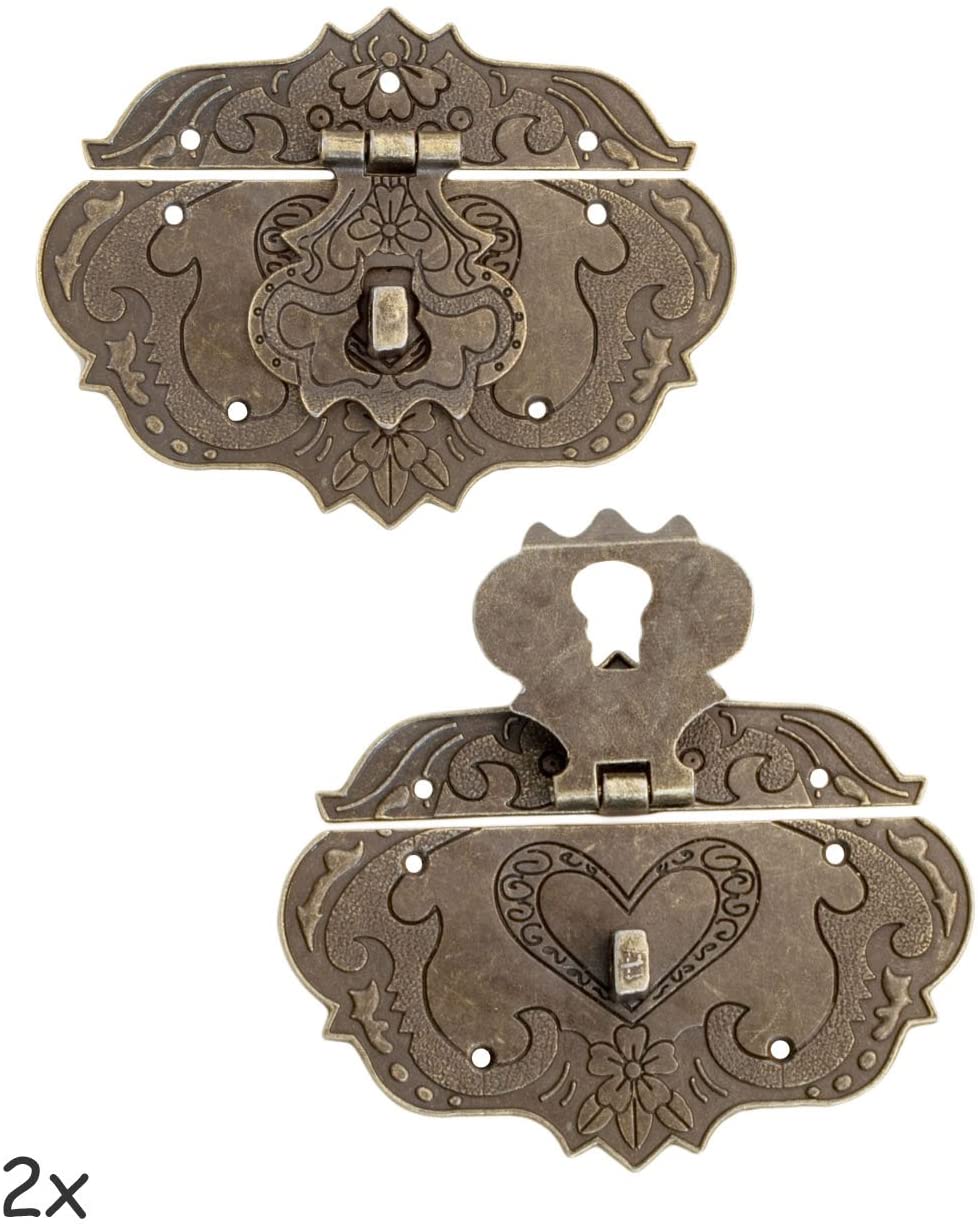 FUXXER® - 2 x antique clasps, bronze iron design, furniture clasps, fittings for padlock locks on chests boxes slider, 75 x 58 mm including screws, set of 2 - Image 2