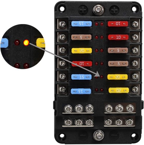 Blade ATC/ATO fuse blocks, ENDARK car fuse holder, 12 way fuse box with Negative Bus LED indicator for Car, Boat, Van, SUV - Image 4