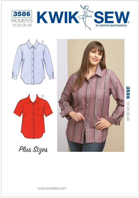 KWIK - SEW PATTERNS K3586 Size 1X - 2X - 3X - 4X Shirts, Pack of 1, White