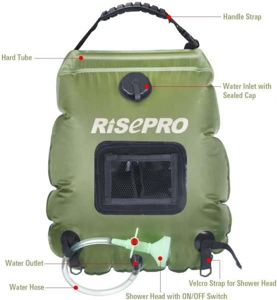 RISEPRO Solar Shower Bag, 5 gallons/20L Solar Heating Premium Camping Shower Bag Hot Water with Temperature 45°C Removable Hose on/off Switchable Shower Head Hiking Climbing Summer Shower K8 - Image 4