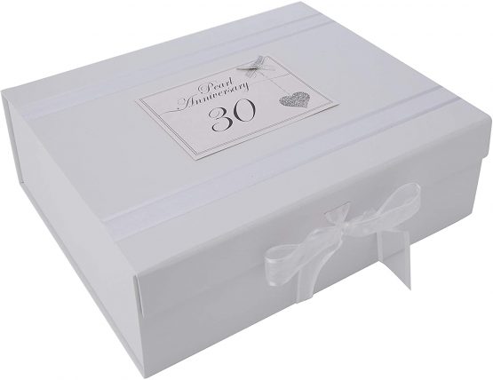 White Cotton Cards 30th Anniversary Sparkling Love Heart Large Keepsake Box (LLA30X)