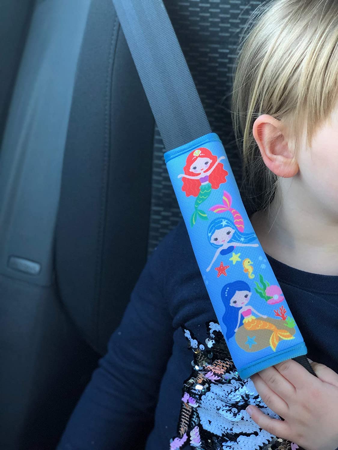 HECKBO 1x Kids Car Seat Belt Pads Seat Belt Protectors, Mermaid - Image 3