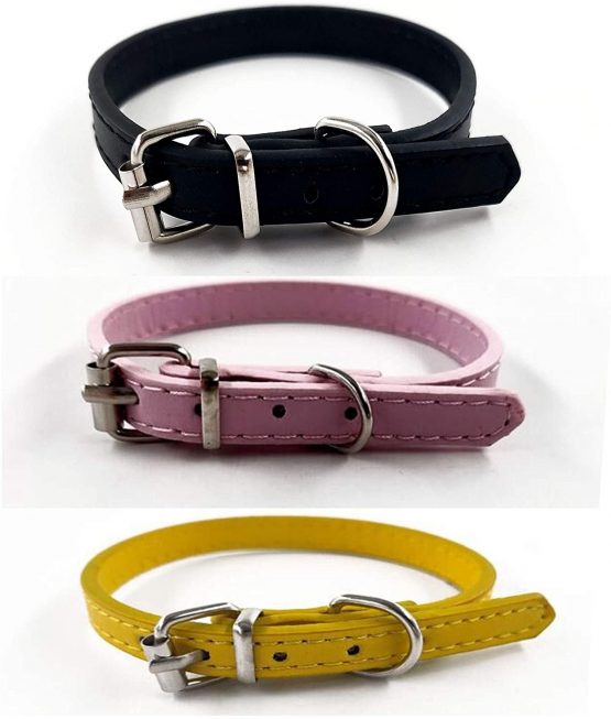 Accod 3 Pack Cat Leather Collars Metal Buckle Pet Collar Adjustable 24CM-29CM 1CM Wide Comfortable Pet Collars for Cats Small and Medium Dogs Kitten Collar (XS, Yellow) - Image 2