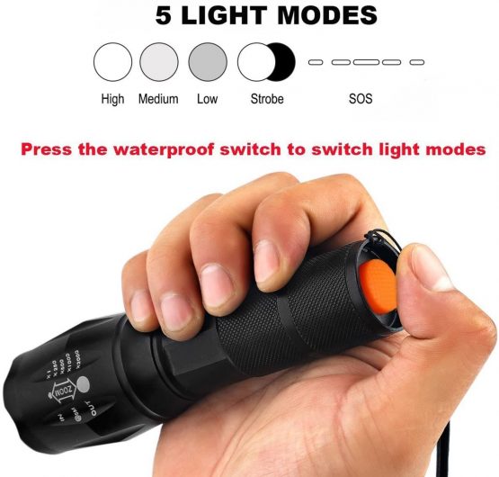 FAGORY LED Torch 2000 Lumens, Maxesla Torches Led Super Bright Flashlight, Powerful Torches Battery Powered Water Resistant 5 Modes Mini Tactical Torch for Camping Outdoors 2 Pack - Image 4