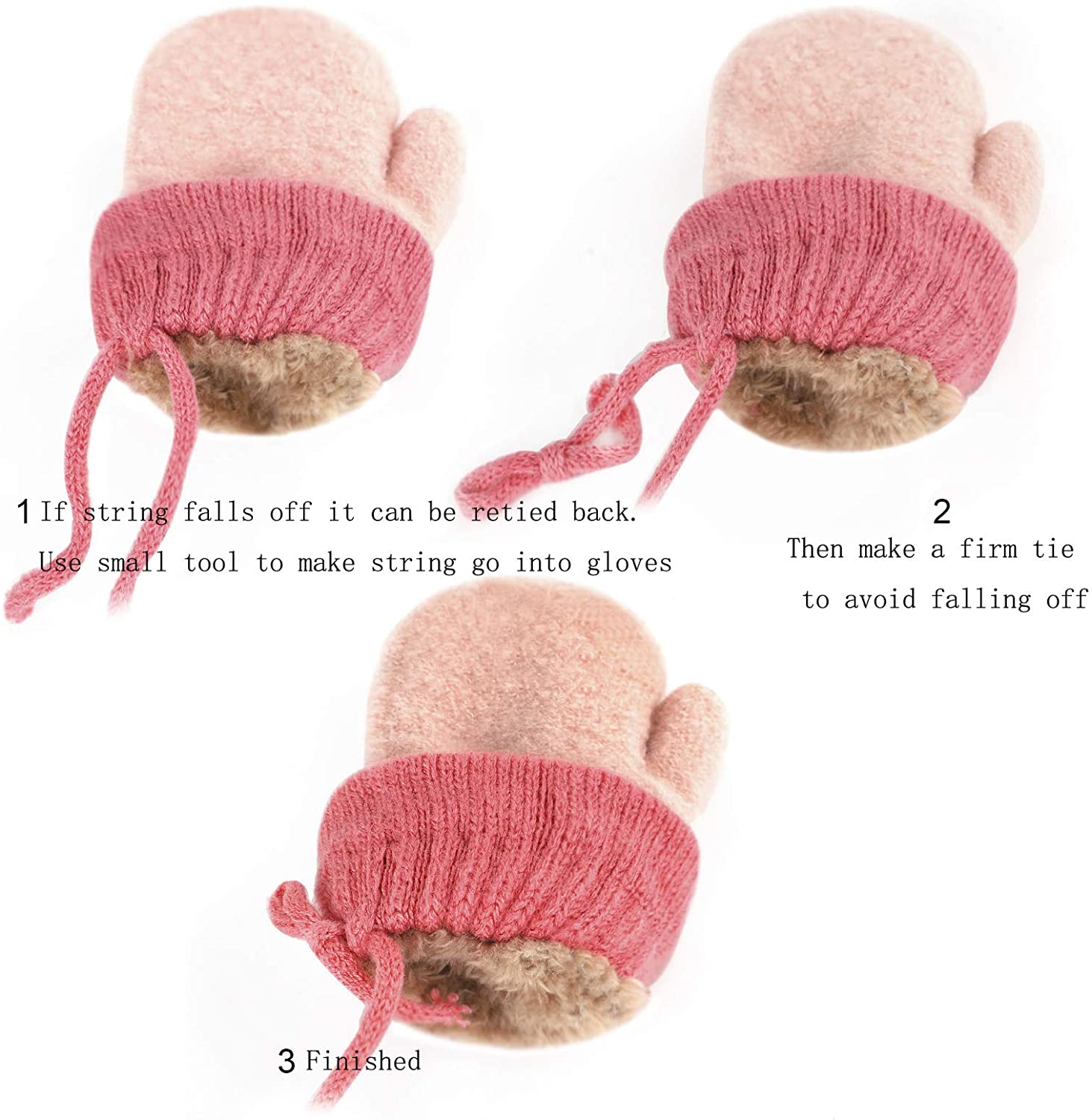 Moonlove Infant Toddlers Lovely Mittens Winter Warm Cute Cartoon Gloves Dual Layers Plush Padded Knitted Gloves Mittens for Baby Girls Boys 0-3 Years Old - Image 2