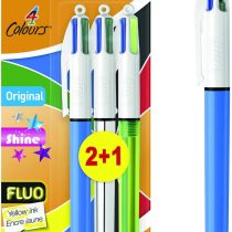 Bic 4 Colours Shine Ballpoint Pen 1.0 mm Medium Tip Metallic Barrel 4 Ink Colours in one Pen Pack of 3
