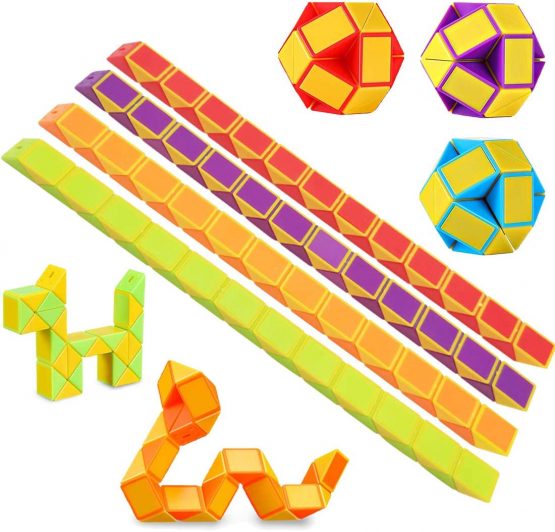 O-Kinee 12 Pack 24 Blocks Magic Snake Cube, Mini Snake Speed Cubes, Twist Puzzle Toys for Kids Party Bag Fillers, Party Favours, Random Color (12pcs-B)