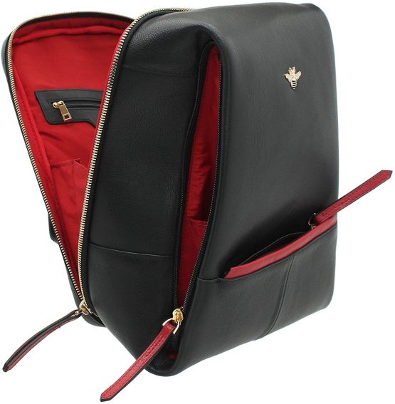 Mala Leather Mason Collection Leather Backpack 7193_27 Black/Red - Image 4