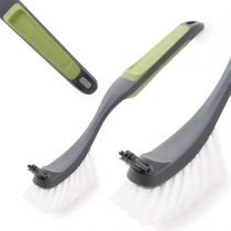 CleanPEAK Pack of 2 Fantail Dish Brushes with Soft Grip Handle, Non-Scratch Bristles and Extra Bristle Head – Grey / Green