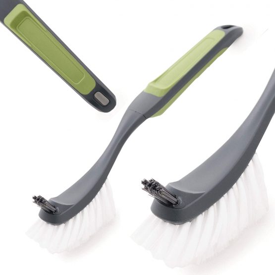 CleanPEAK Pack of 2 Fantail Dish Brushes with Soft Grip Handle, Non-Scratch Bristles and Extra Bristle Head – Grey / Green