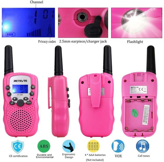 Retevis RT388 Walkie Talkies for Kids, Rechargeable Long Range 8CH Toy Gifts for 3-12 Years Old Boys Girls, with Backlit LCD Flashlight for Camping, Outdoor Adventures, Family Games(1 Pair, Pink) - Image 3