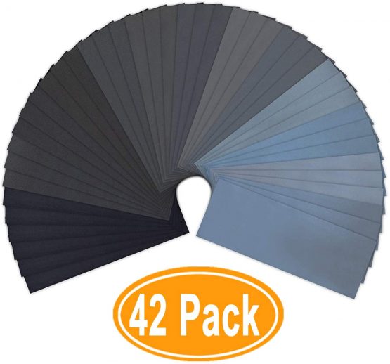 DSL 42pcs Sandpaper 120 to 3000 Grit Sand Paper for Wood Furniture Finishing, Metal Sanding and Automotive Polishing, etc, 9 x 3.6 Inch Wet Dry Sandpaper