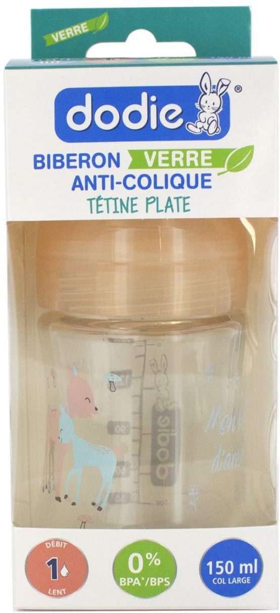 Dodie - Bottle Glass Initiation + 150 ml Beige Deer 0-6 Months, Flat Teat Flow Rate 1. - Image 4