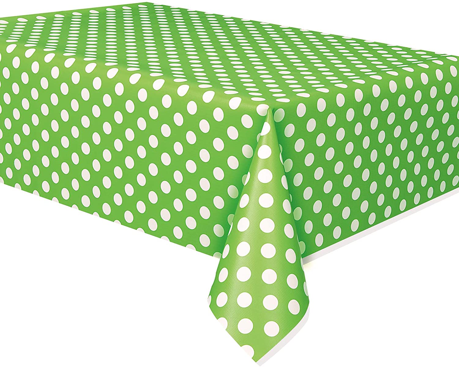 Unique Party 50261 - Plastic Lime Green Polka Dot Tablecloth, 9ft x 4.5ft, 107.9 x 53.9 inch (Rectangular) - Image 2