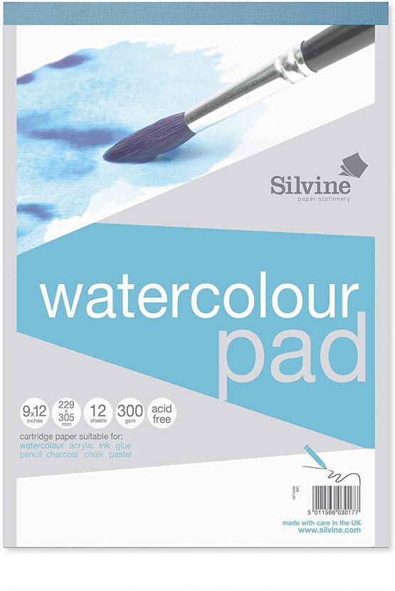 Silvine A4+ Watercolour Pad. 24 Pages (12 Sheets) 300gsm Textured Cartridge Paper. Ref 491